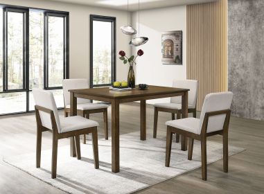 Dark Walnut Finish 5pc Dining Room Set Dining Table 4x Chairs Beige Fabric Chair Seat Kitchen Breakfast Dining room Furniture Rubberwood Veneer U
