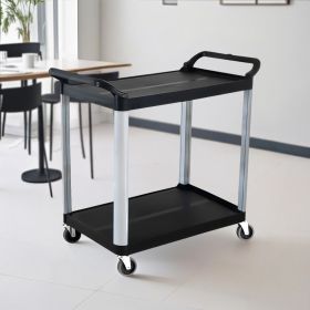SOGA 2 Tier Food Trolley Portable Kitchen Cart Multifunctional Big Utility Service with wheels 950x500x640mm Black