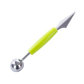 Double Head Stainless Steel Fruit Digging Spoon; Corrugated Carving Knife Watermelon Fruit Platter Tool; Spoon Digger (Color: green)