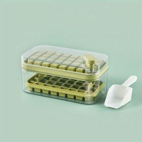 1pc Large Size 32/64 Slots Ice Mold Ice Tray Tray With Lid Ice Delivery Shovel; Creative 2-in-1 Ice Tray Mold And Storage Box One-click For Ice E (Color: green, Quantity: 64 Cells)